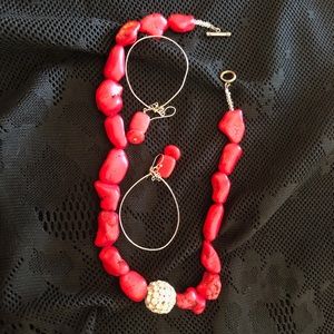 Red necklace and earring set